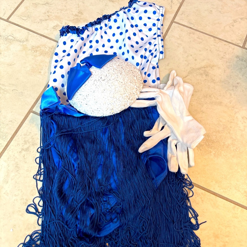 Costume Gallery Blue Polka Dot Dance Costume‎ Child Small w/ Hat & Gloves